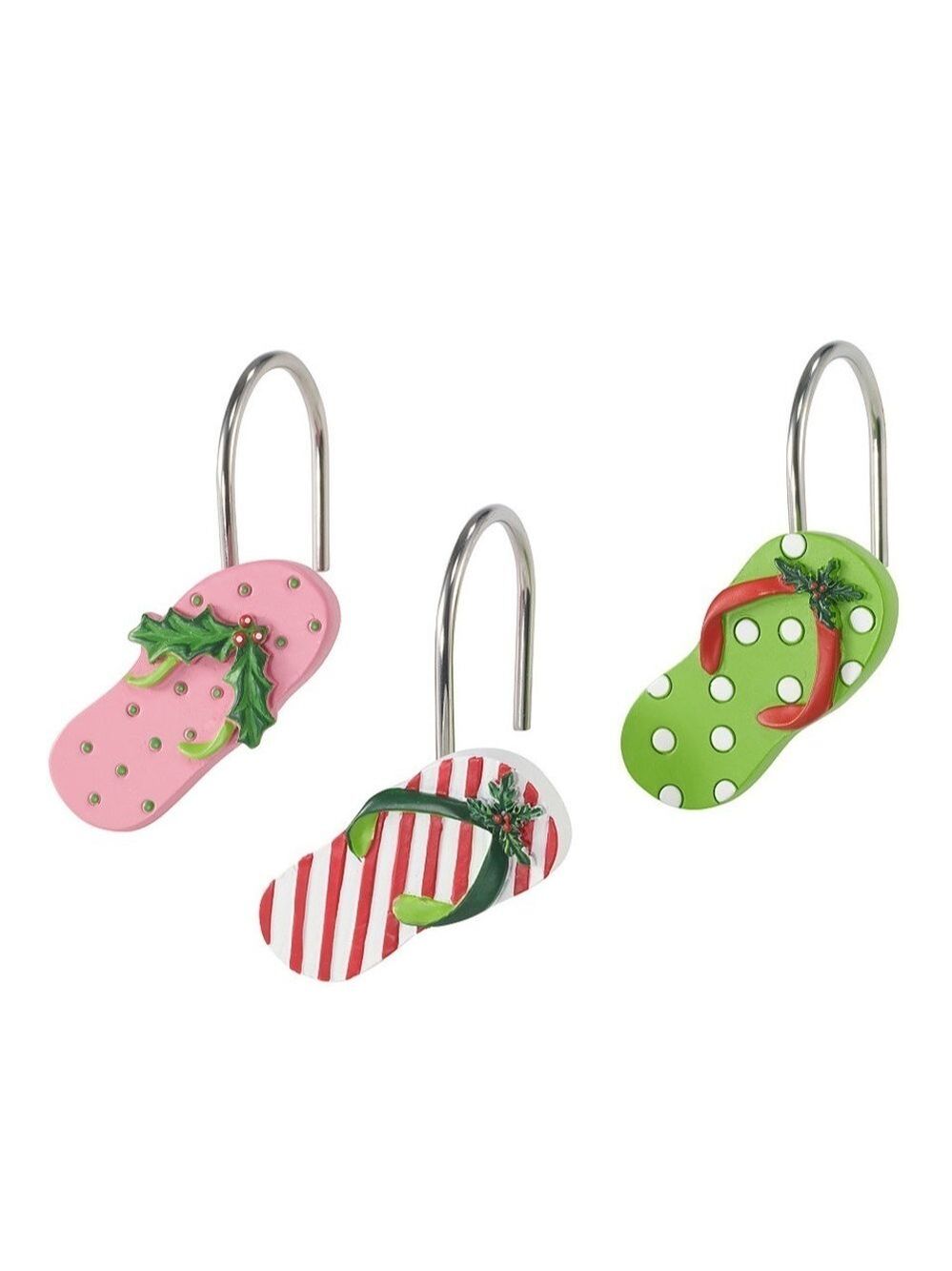 Festive Flip Flop Shower Curtain Hooks 12 Piece Set NEW! Coastal Christmas